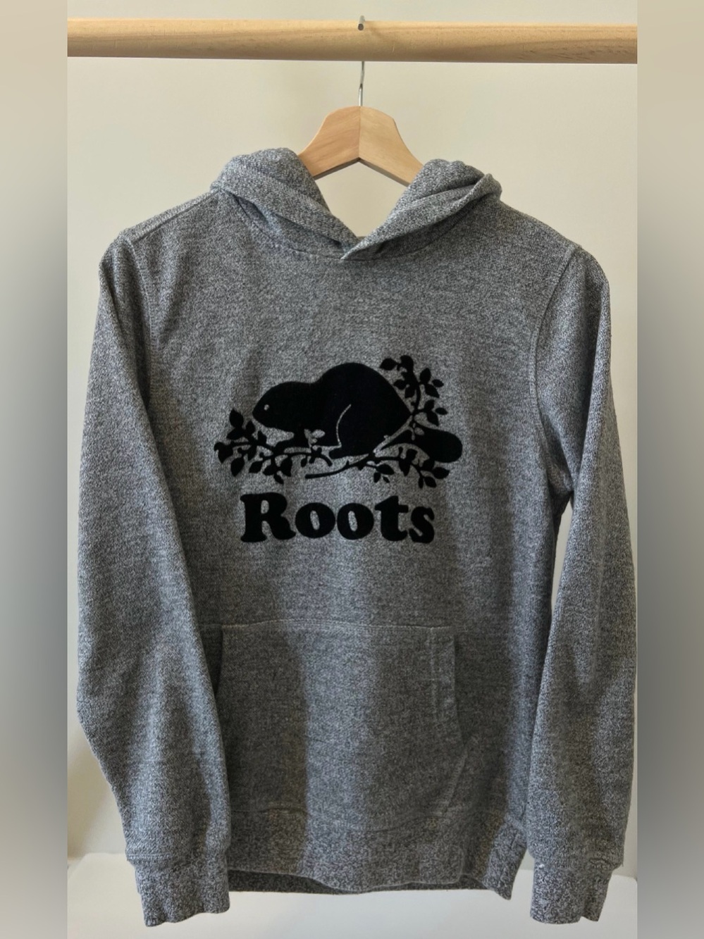 Roots Salt & Pepper Hoodie Sweatshirt with Black Beaver Logo 13-14Y